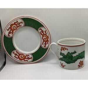 VINTAGE 1975 FITZ & FLOYD DRAGON CREST DEMITASSE TEACUP SAUCER Flaw